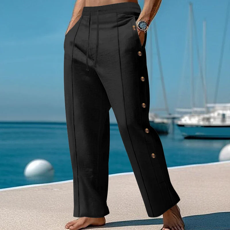 Herren elegante Freizeithose mit seitlichen Knopfdetails und elastischem Bund Nord Taschen