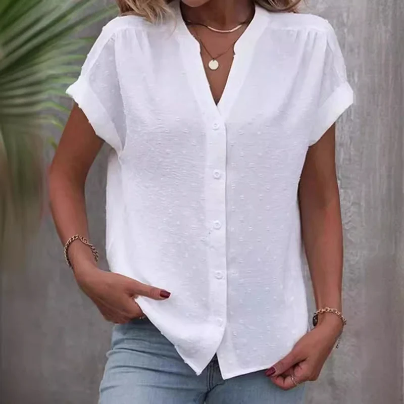 Damen Kurzarm Bluse mit feinem Strukturmuster