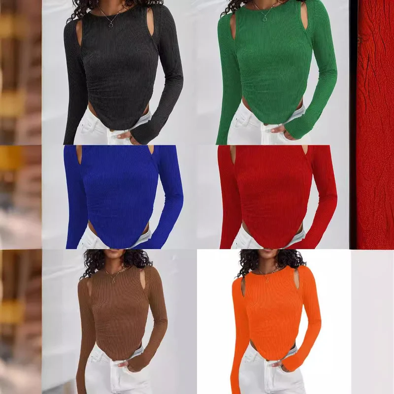 Damen Langarmshirt mit asymmetrischem Cut-Out und Rippstruktur