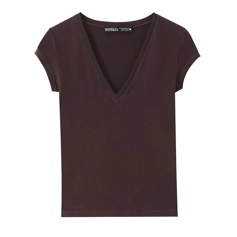 Damen T-Shirt mit modernem V-Ausschnitt und angenehmem Baumwollmix