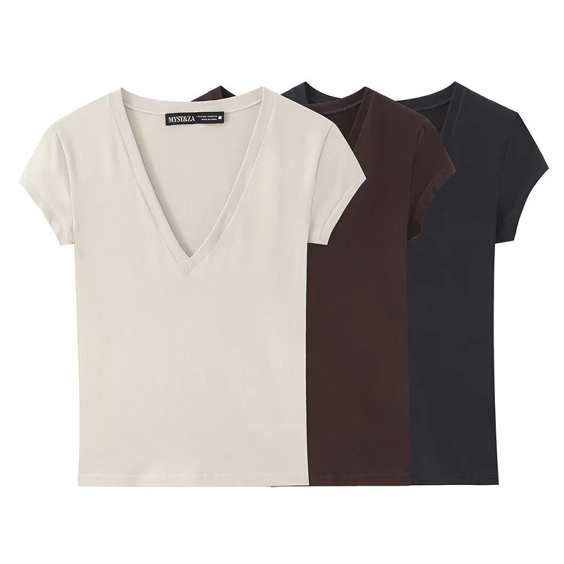Damen T-Shirt mit modernem V-Ausschnitt und angenehmem Baumwollmix
