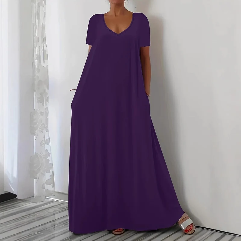 Damen Maxikleid mit U-Ausschnitt und praktischen Taschen