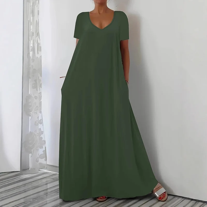 Damen Maxikleid mit U-Ausschnitt und praktischen Taschen