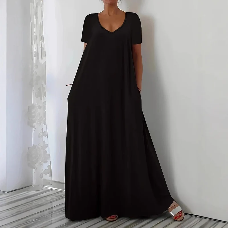 Damen Maxikleid mit U-Ausschnitt und praktischen Taschen