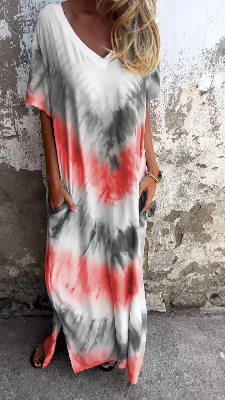 Damen Maxikleid mit lässigem V-Ausschnitt und praktischen Taschen
