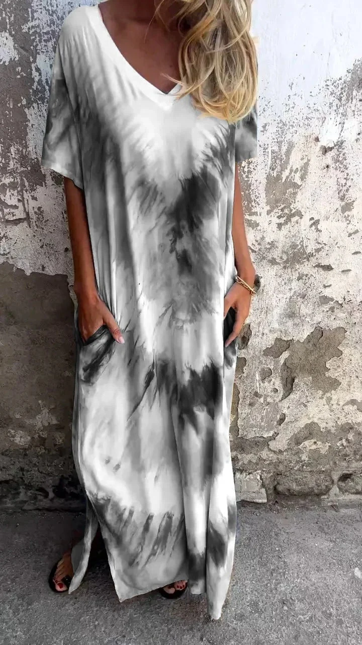 Damen Maxikleid mit lässigem V-Ausschnitt und praktischen Taschen