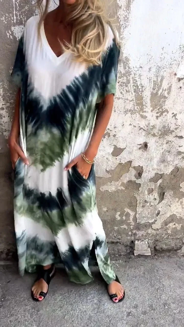 Damen Maxikleid mit lässigem V-Ausschnitt und praktischen Taschen