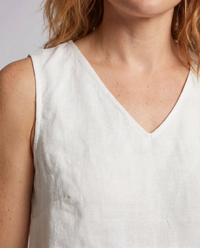 Damen lässiges Leinen-Top mit minimalistischem V-Ausschnitt