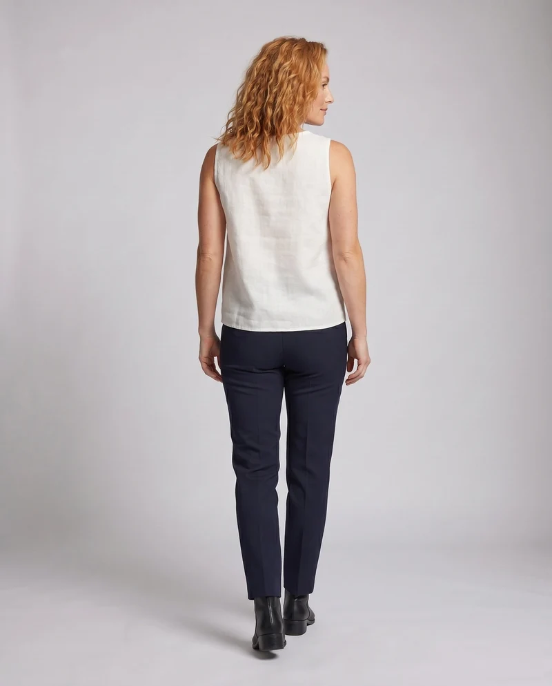 Damen lässiges Leinen-Top mit minimalistischem V-Ausschnitt