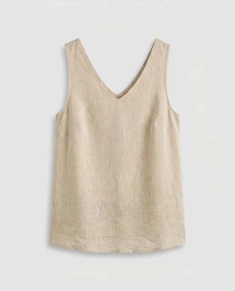 Damen lässiges Leinen-Top mit minimalistischem V-Ausschnitt