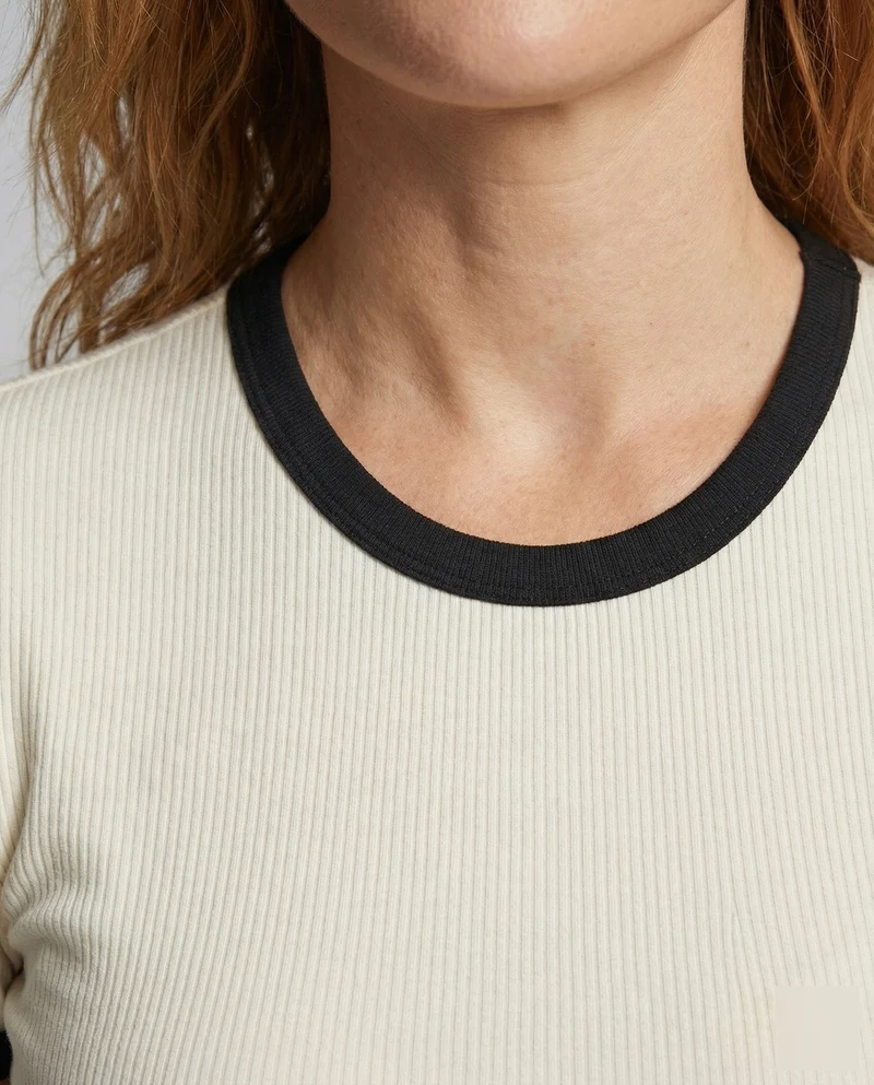 Damen Ripp Kurzarmshirt mit Kontrastbündchen