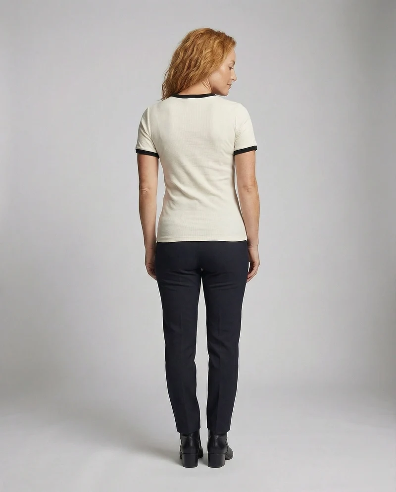 Damen Ripp Kurzarmshirt mit Kontrastbündchen