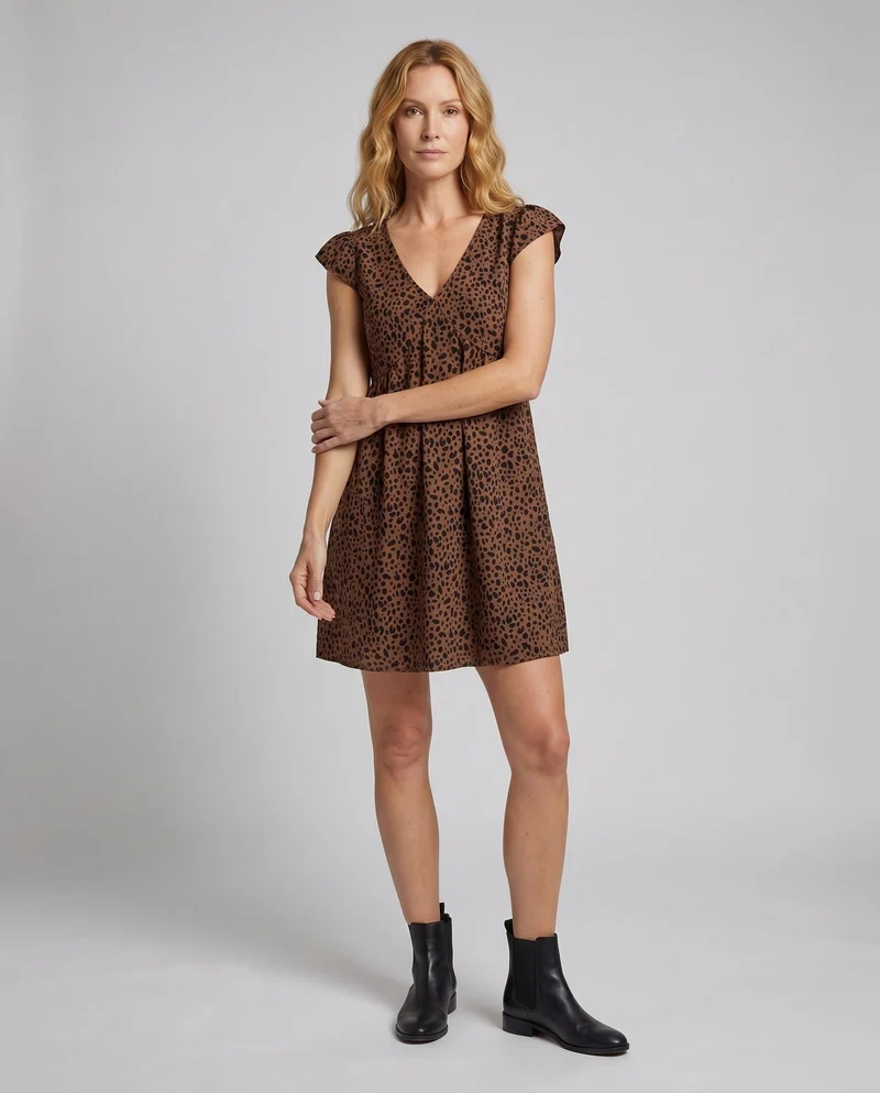Damen Feminine Kurze Flügelärmel MischgewNord Taschene Mini-Swingkleid