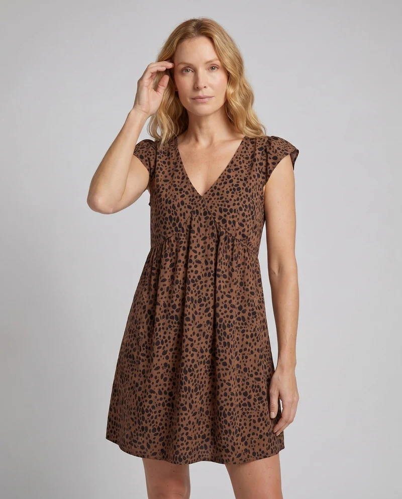 Damen Feminine Kurze Flügelärmel MischgewNord Taschene Mini-Swingkleid