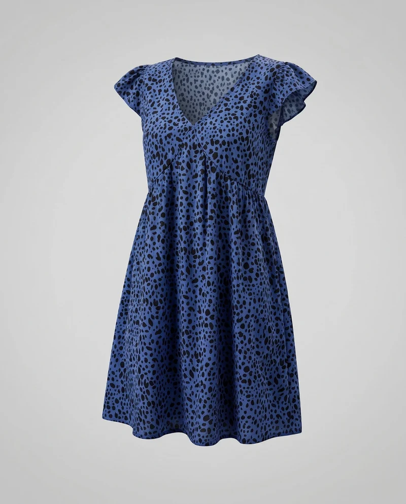 Damen Feminine Kurze Flügelärmel MischgewNord Taschene Mini-Swingkleid