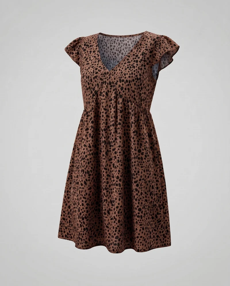 Damen Feminine Kurze Flügelärmel MischgewNord Taschene Mini-Swingkleid