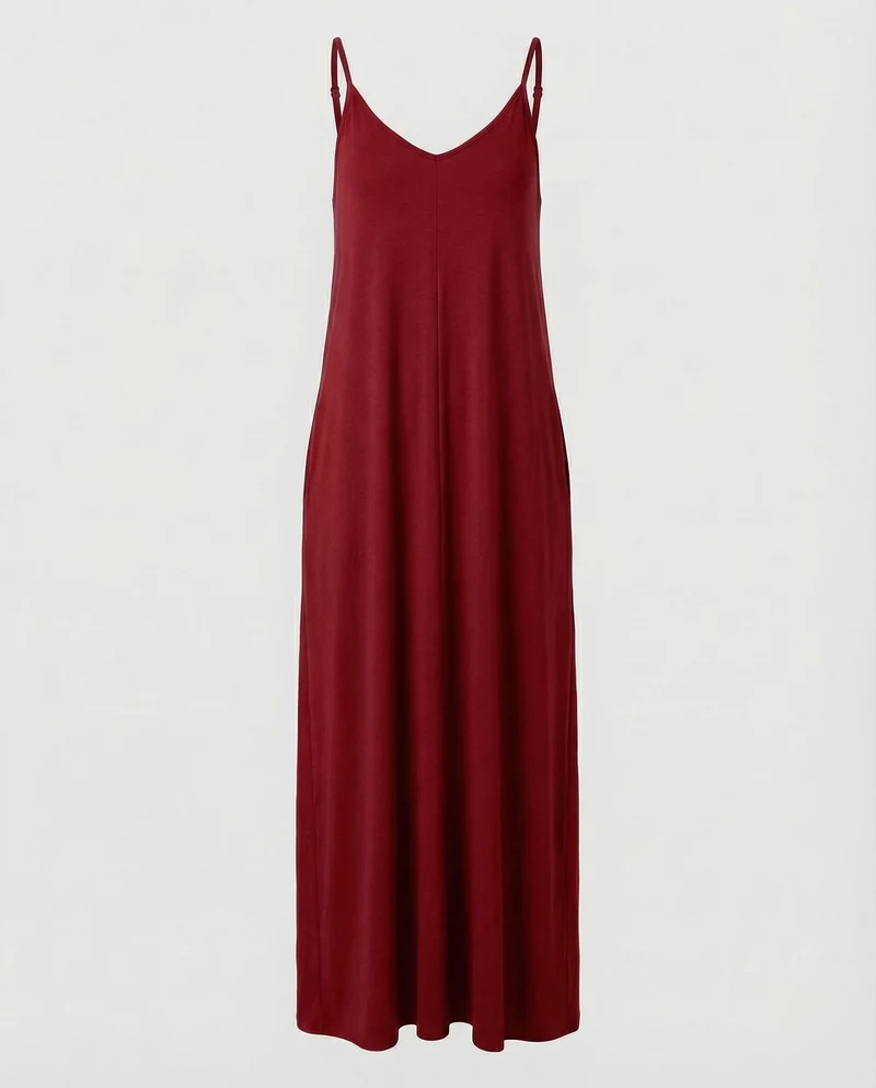 Damen Maxikleid Gedrehte Träger Taschen