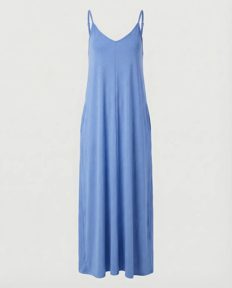 Damen Maxikleid Gedrehte Träger Taschen