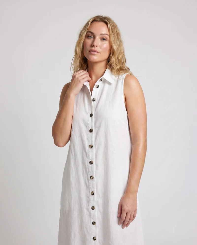 Damen Knielanges Hemdblusenkleid aus weichem Leinen