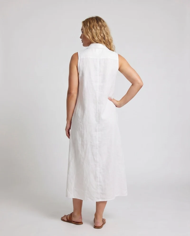 Damen Knielanges Hemdblusenkleid aus weichem Leinen