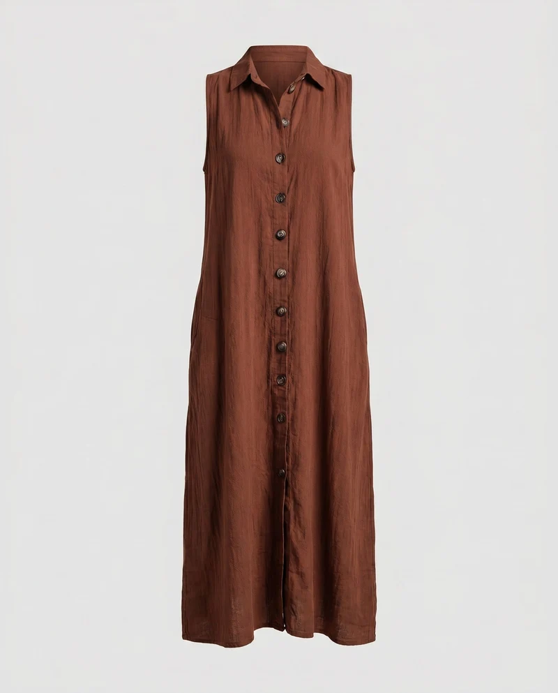 Damen Knielanges Hemdblusenkleid aus weichem Leinen
