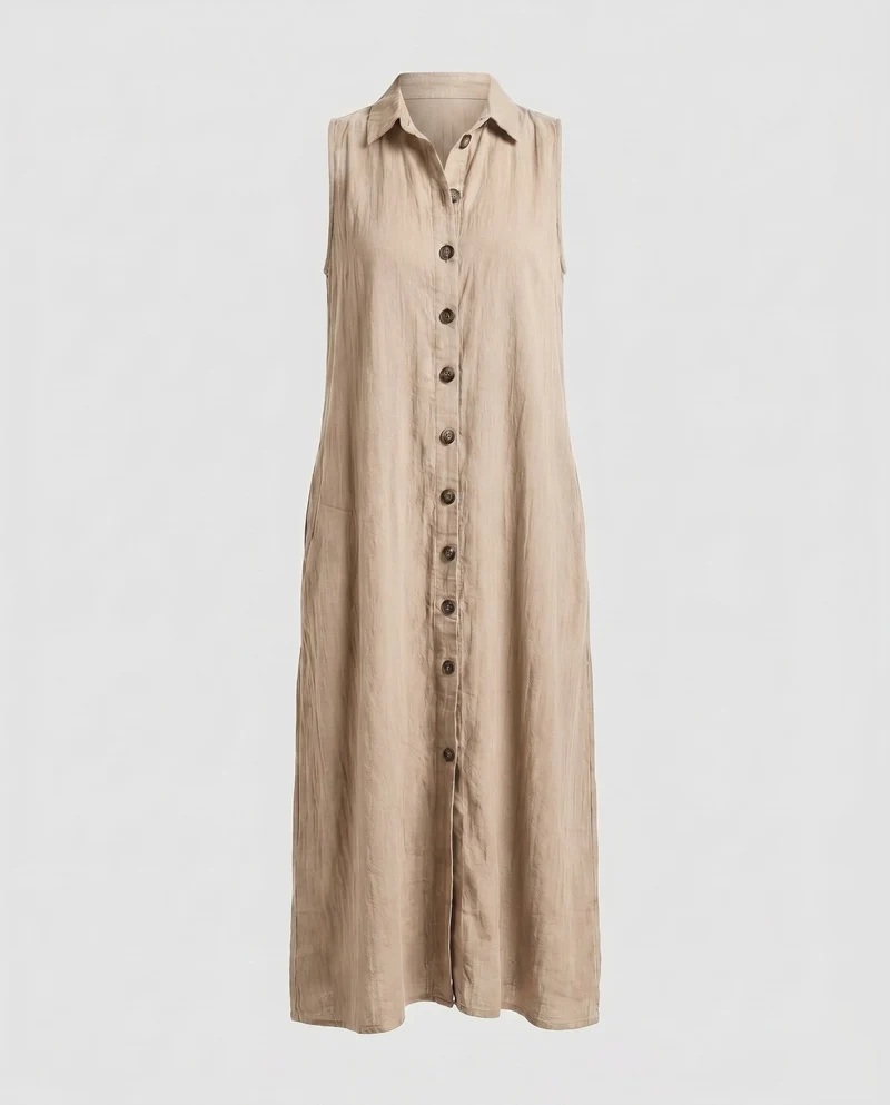 Damen Knielanges Hemdblusenkleid aus weichem Leinen