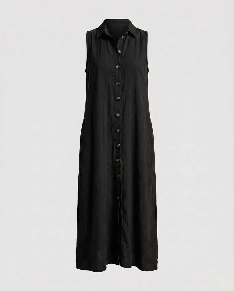 Damen Knielanges Hemdblusenkleid aus weichem Leinen