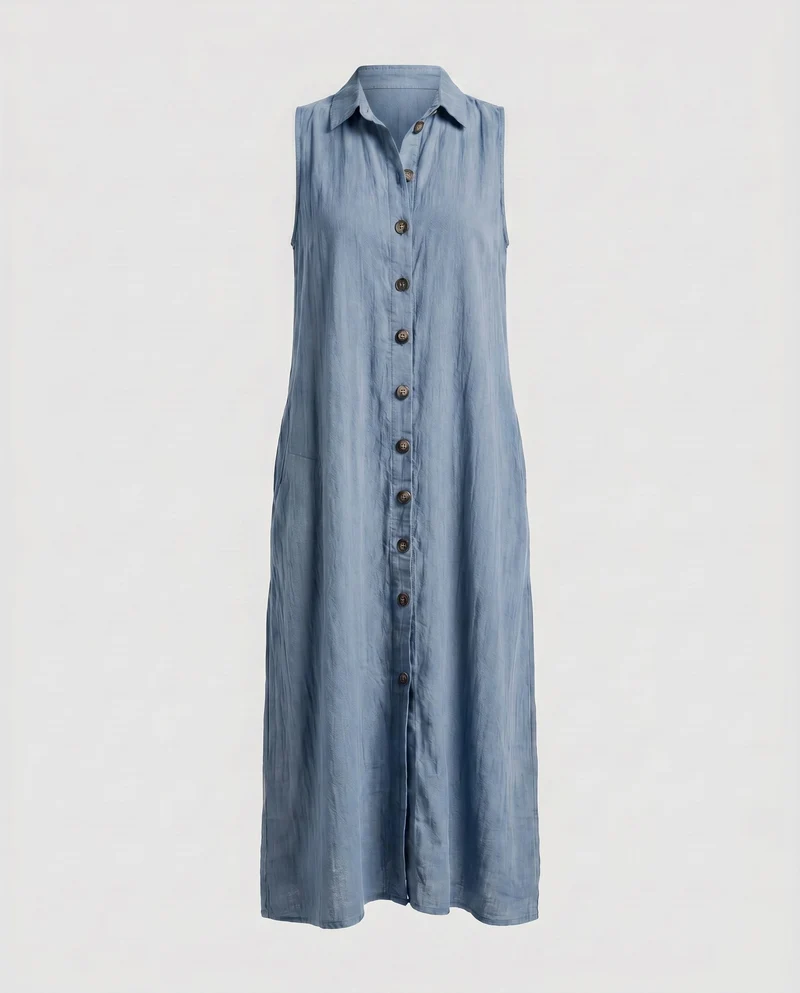 Damen Knielanges Hemdblusenkleid aus weichem Leinen