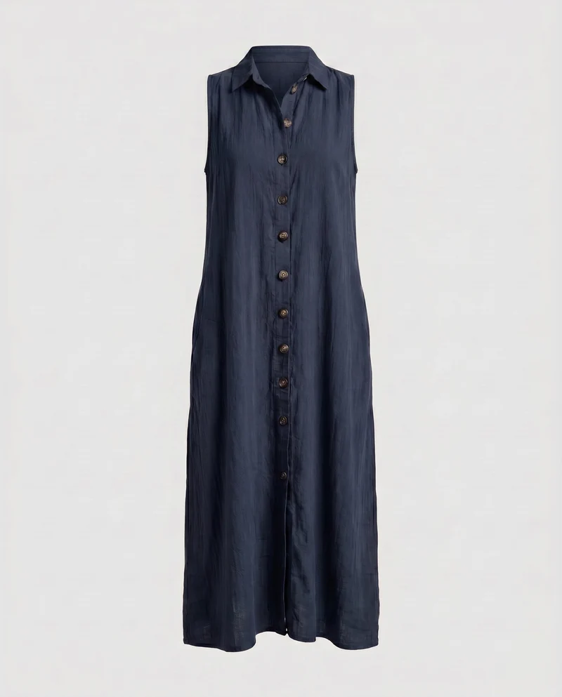 Damen Knielanges Hemdblusenkleid aus weichem Leinen