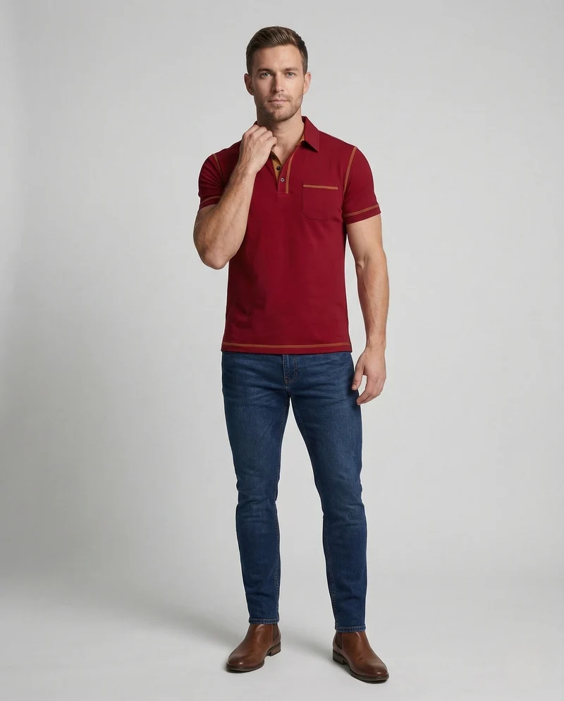 Herren Poloshirt mit Brusttasche & Kontrastnähten
