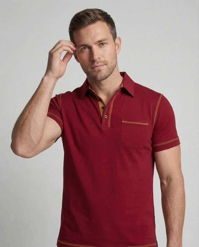 Herren Poloshirt mit Brusttasche & Kontrastnähten