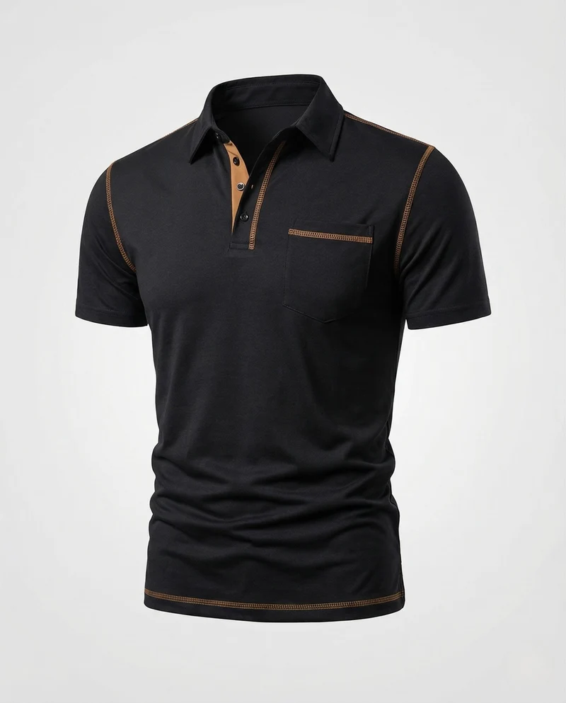 Herren Poloshirt mit Brusttasche & Kontrastnähten