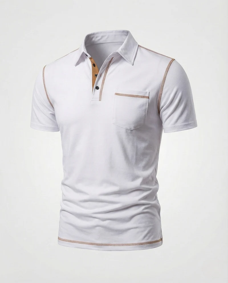 Herren Poloshirt mit Brusttasche & Kontrastnähten
