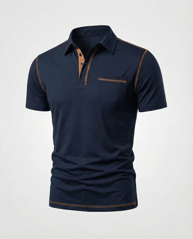 Herren Poloshirt mit Brusttasche & Kontrastnähten