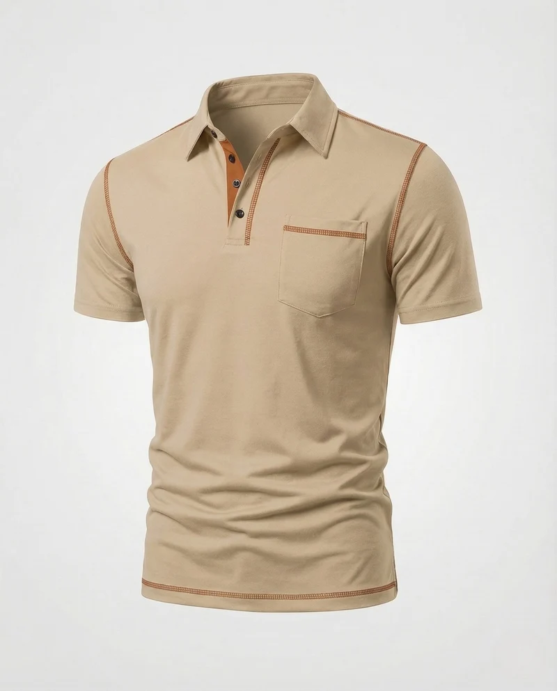 Herren Poloshirt mit Brusttasche & Kontrastnähten