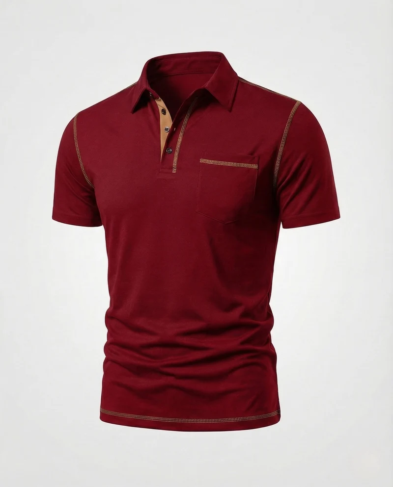 Herren Poloshirt mit Brusttasche & Kontrastnähten