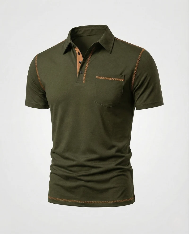 Herren Poloshirt mit Brusttasche & Kontrastnähten