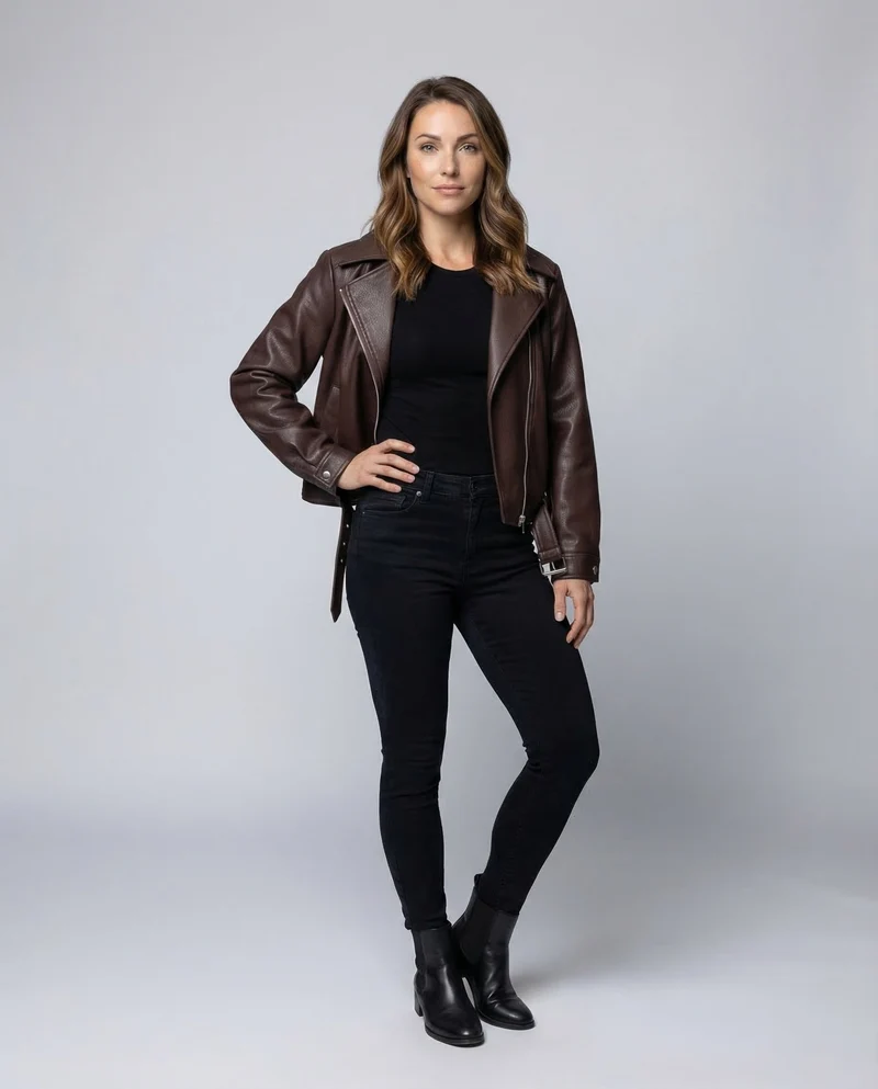 Damen Kunstleder Bikerjacke Kastig Revers