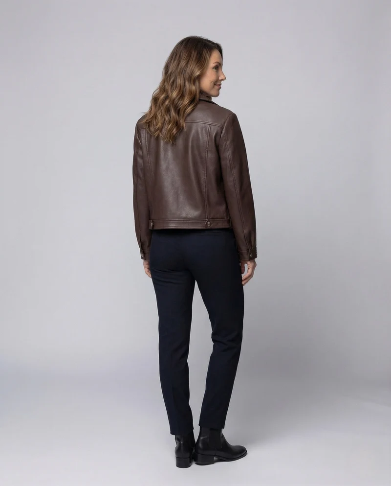 Damen Kunstleder Bikerjacke Kastig Revers
