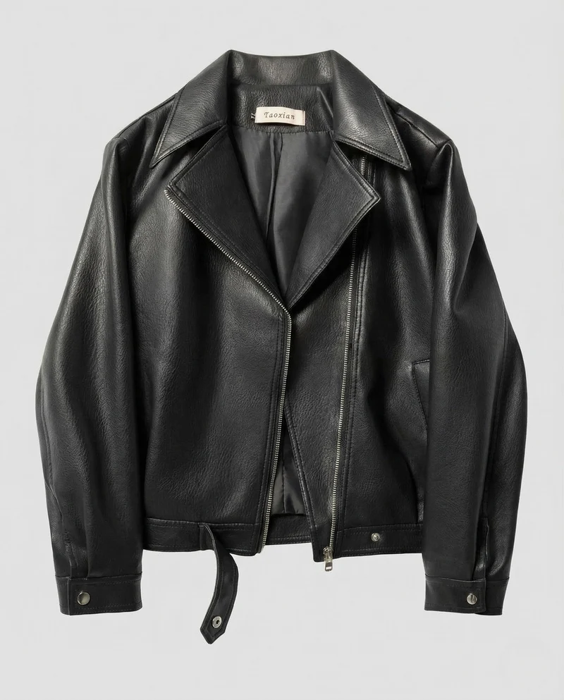 Damen Kunstleder Bikerjacke Kastig Revers