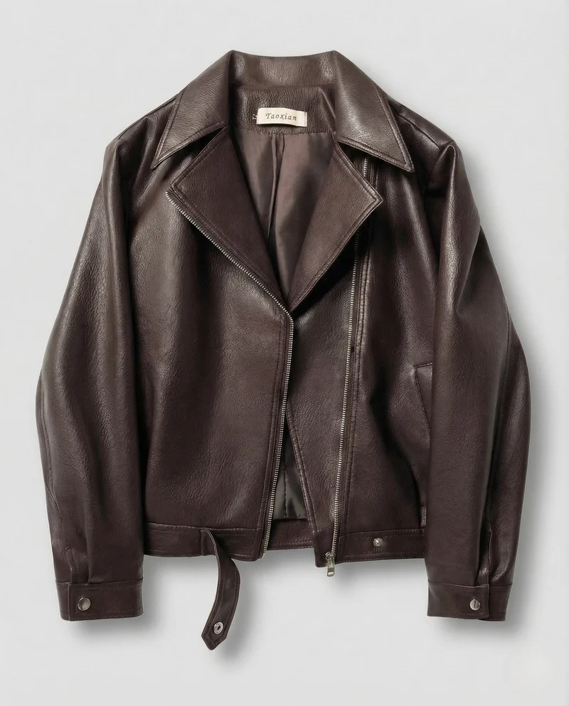Damen Kunstleder Bikerjacke Kastig Revers
