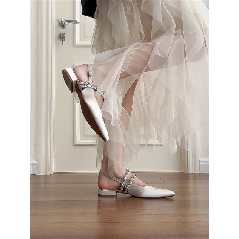 Damen elegante Slingback Ballerinas mit zierlichem Schmuckdetail