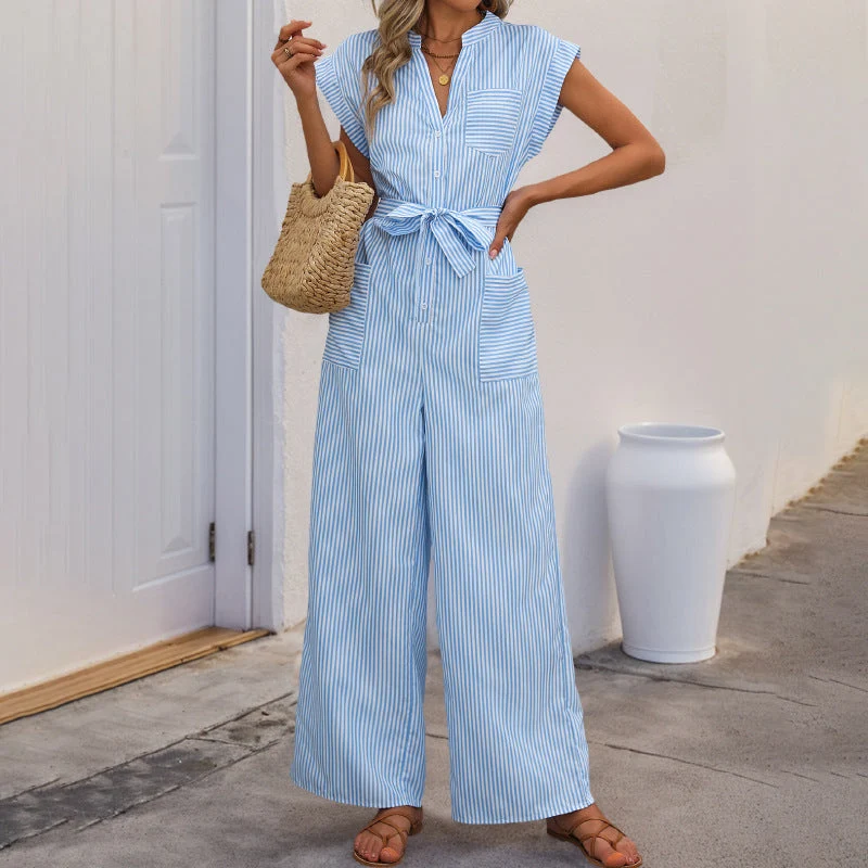 Damen Eleganter Jumpsuit mit schmalem Gürtel und Knopfdetails