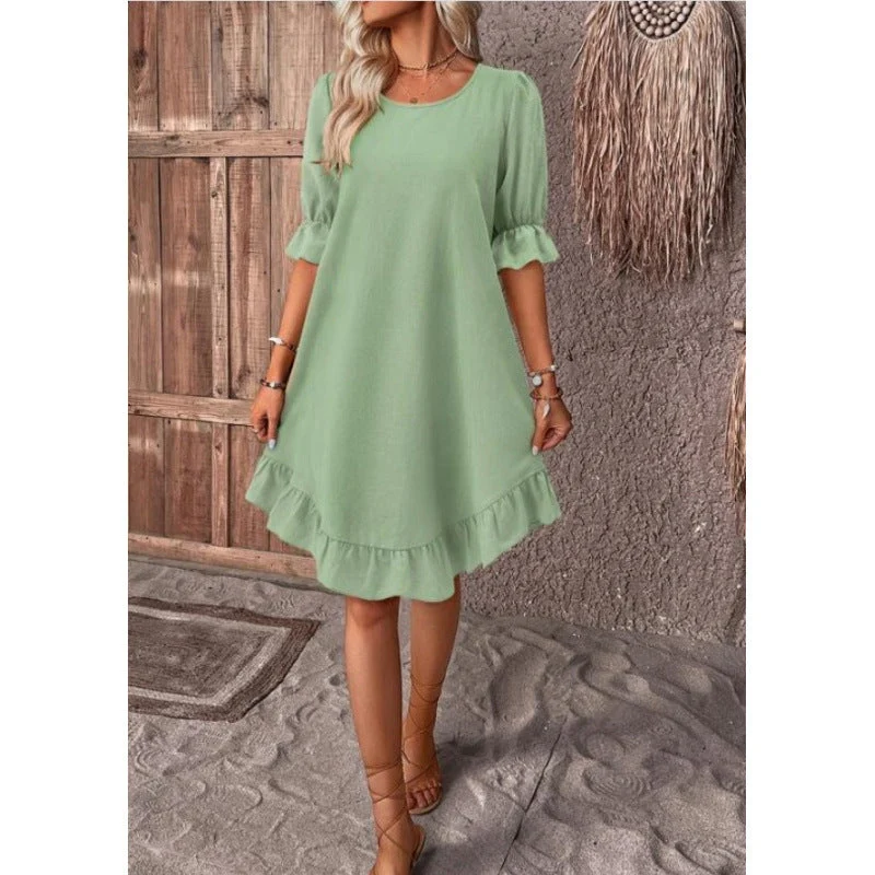 Damen Sommerliches Freizeitkleid mit Rüschendetails und lockerem Schnitt