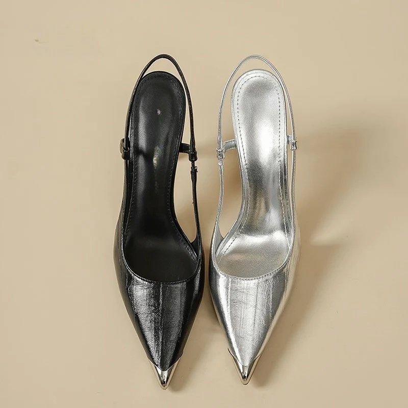 Damen elegante Slingback Pumps mit metallic glänzendem Obermaterial - Arvani