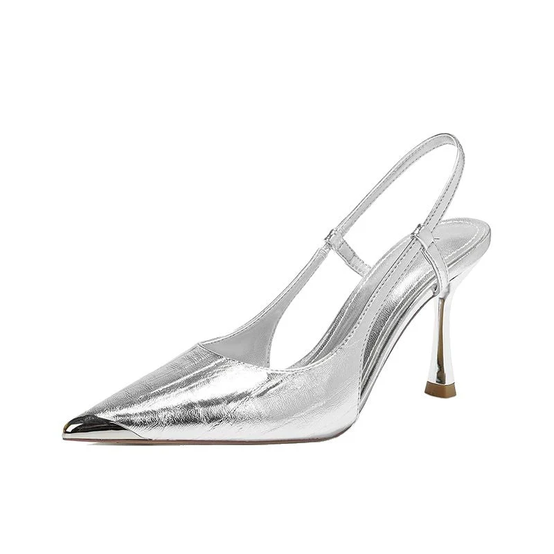 Damen elegante Slingback Pumps mit metallic glänzendem Obermaterial - Arvani