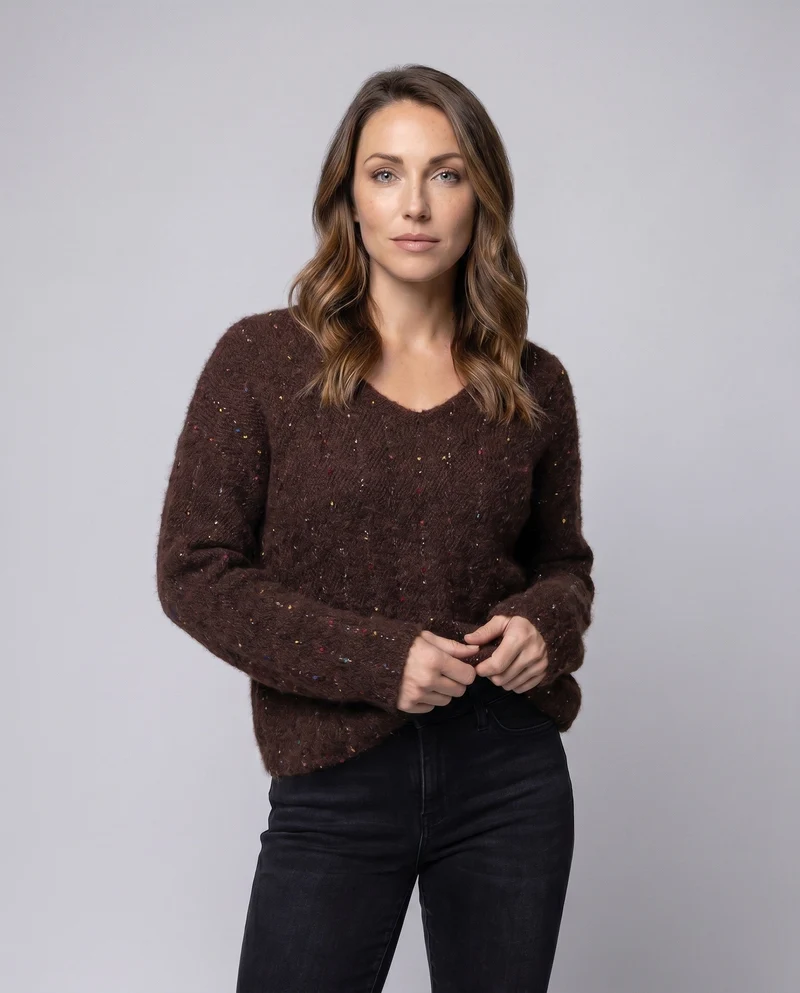 Damen Kuscheliger V-Ausschnitt Pullover mit Pünktchenmuster