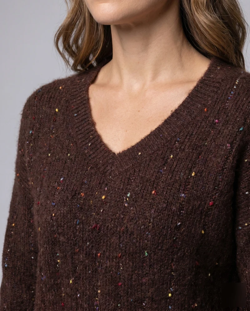 Damen Kuscheliger V-Ausschnitt Pullover mit Pünktchenmuster