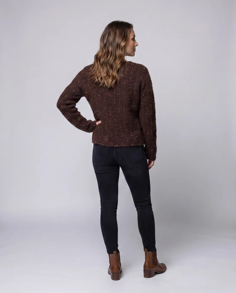 Damen Kuscheliger V-Ausschnitt Pullover mit Pünktchenmuster