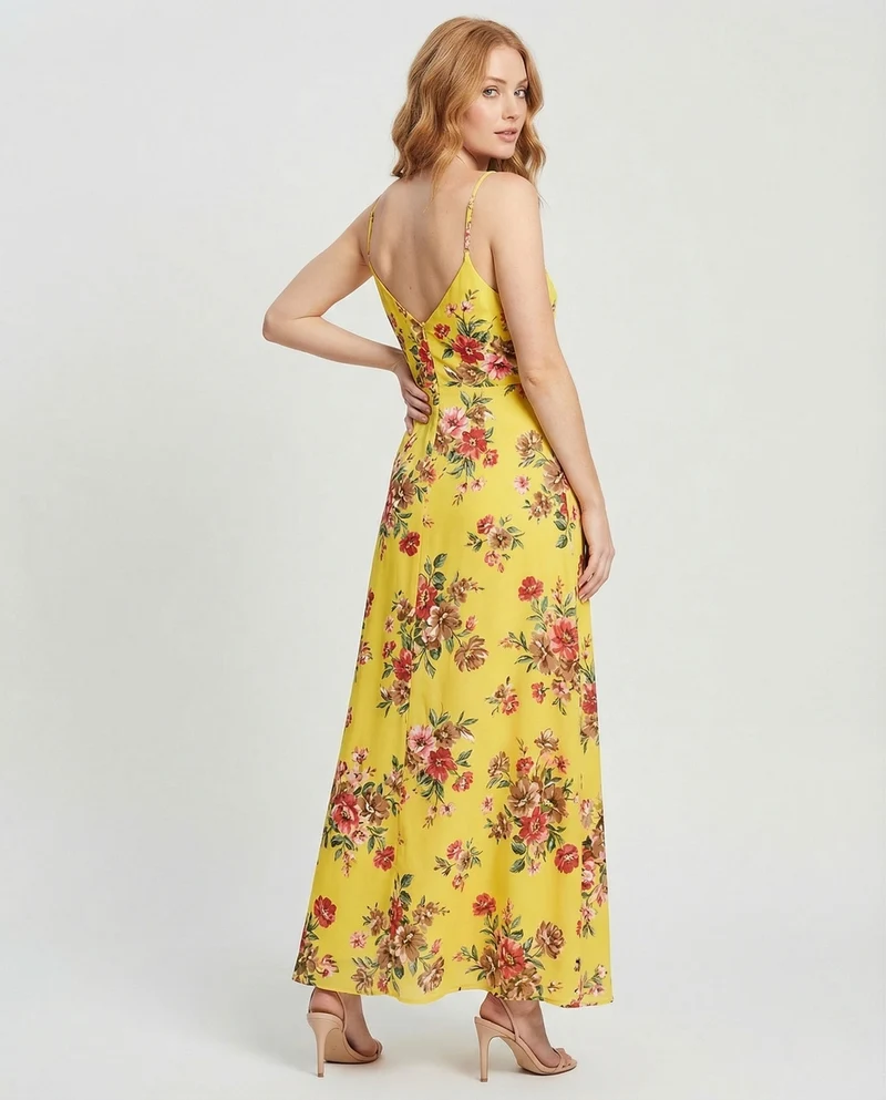 Damen Wickel Maxikleid mit Spaghettiträgern